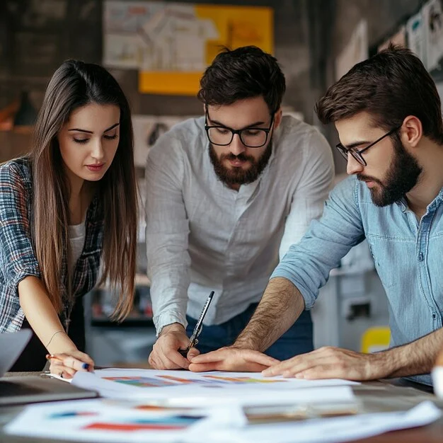 Team working on brand campaign